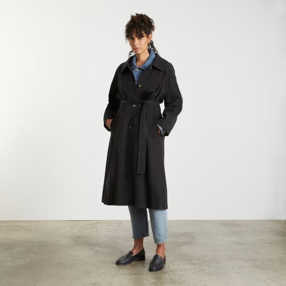 Everlane Gathered Trench Coat - Black